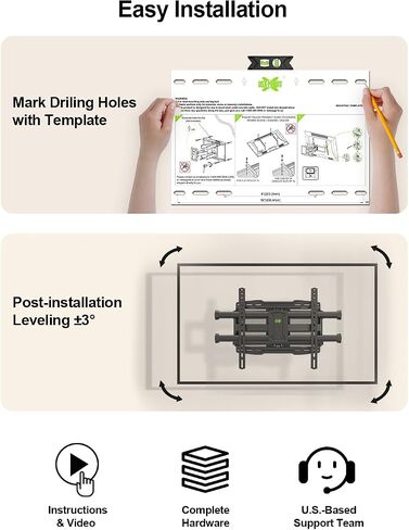 USX Mount Full Motion TV Wall Mount for 37-82 Inch TVs, Swivel and Tilt Wall Mount TV Barcket with Extension, Max VESA 600x400mm & 16" Wood Studs，Fit Most 55 65 70 75 80 inch TVs in Kuwait