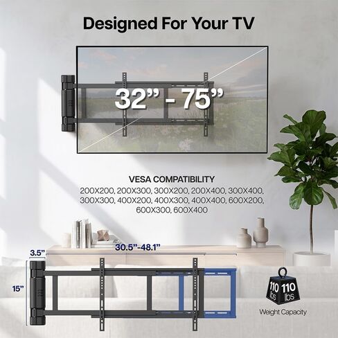VIVO Steel Low Profile, Manual Swing TV Wall Mount for 32 to 75 inch LCD LED Plasma Screens, Articulating TV Bracket with 180 Degree Swivel, MOUNT-M-WM075 in Kuwait