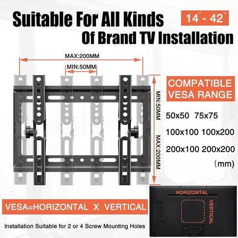 Tilt TV Mount for Most 14-42 Inches Flat Curved Screen TVs and Monitor, Fit 22 24 27 32 39 40" Universal Slim Profile Wall Mount Bracket Loading 55lbs, Max VESA 250x210mm, Small TV Wall Mount in Kuwait