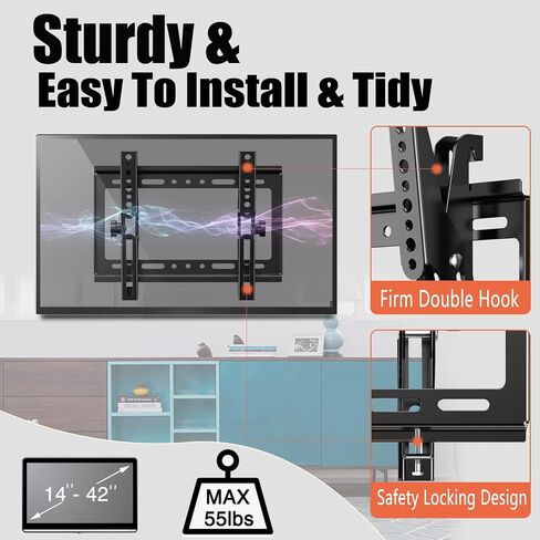 Tilt TV Mount for Most 14-42 Inches Flat Curved Screen TVs and Monitor, Fit 22 24 27 32 39 40" Universal Slim Profile Wall Mount Bracket Loading 55lbs, Max VESA 250x210mm, Small TV Wall Mount in Kuwait