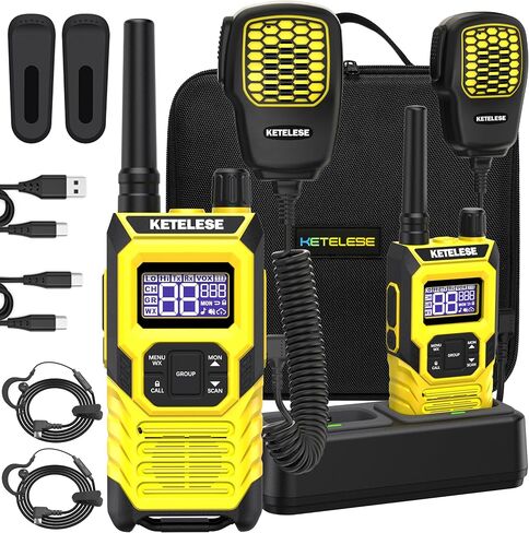 KETELESE T4 Two Way Radio with Earpiece and Mic, FRS 22 Channel Walkie Talkie Long Range, IP67 Waterproof Walkie Talkies, Weather Alert, PTT Group, VOX, Yellow, 6Pack in Saudi Arabia