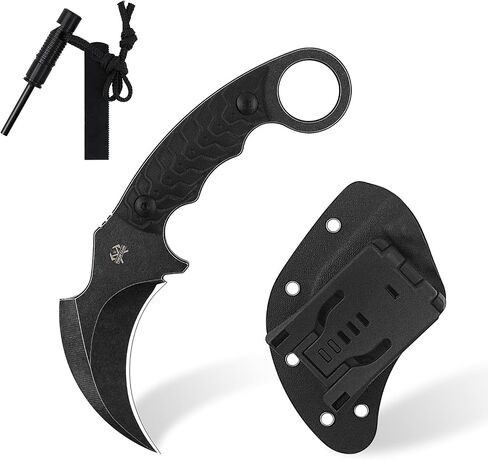 Karambit Knife, Karambit Fixed Blade, Claw Knife, 420HC Steel Blade, G10 Handle, Utility for Outdoor Survival, Camping, Hiking With Kydex Sheath in Kuwait