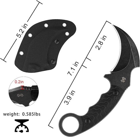 Karambit Knife, Karambit Fixed Blade, Claw Knife, 420HC Steel Blade, G10 Handle, Utility for Outdoor Survival, Camping, Hiking With Kydex Sheath in Kuwait