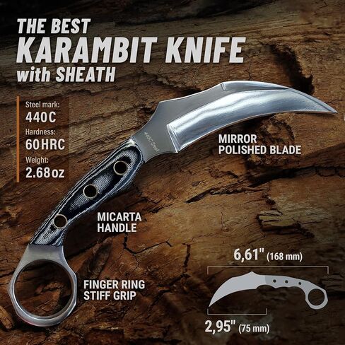 Tactical Knife with Sheath & Micarta Handle - Small Fixed Blade Knife - Pocket Folding Knife - Military Style - Tactical Knife - Good for Camping Hunting Survival Activities in Kuwait