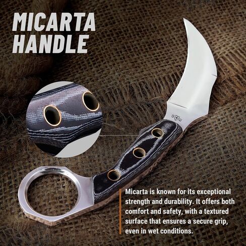 Tactical Knife with Sheath & Micarta Handle - Small Fixed Blade Knife - Pocket Folding Knife - Military Style - Tactical Knife - Good for Camping Hunting Survival Activities in Kuwait