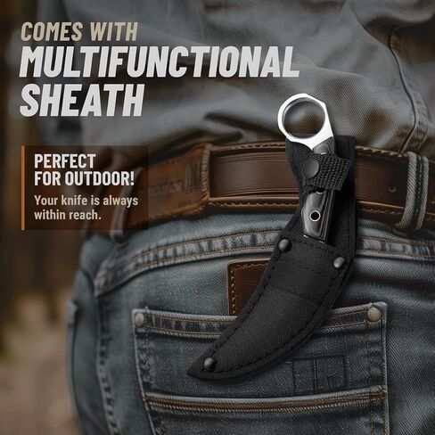 Tactical Knife with Sheath & Micarta Handle - Small Fixed Blade Knife - Pocket Folding Knife - Military Style - Tactical Knife - Good for Camping Hunting Survival Activities in Kuwait