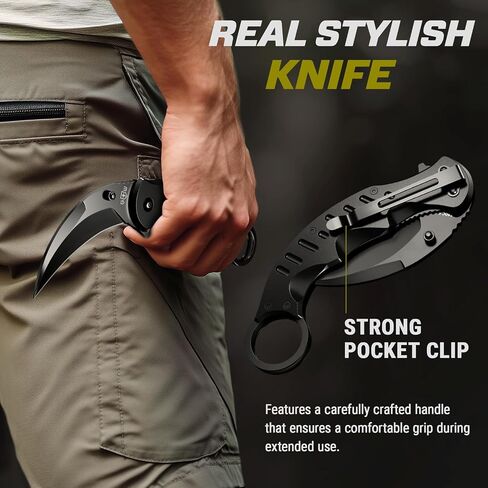 Tactical Knife with Sheath & Micarta Handle - Small Fixed Blade Knife - Pocket Folding Knife - Military Style - Tactical Knife - Good for Camping Hunting Survival Activities in Kuwait