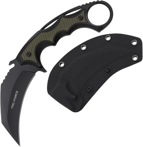 Tac-Force Fixed Blade Knife, 8.5" Overall, 3.5" Hawkbill Blade, Full Tang, G10 & Anodized Aluminum Handle, ABS Sheath with Belt Clip, Black (Silver & Black) in Saudi Arabia