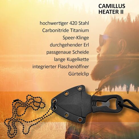 Camillus Heater II 4.25" Compact Durable Corrosion-Resistant 420 Stainless Steel Survival Tactical Fixed Blade Neck Knife, Molded Sheath with Belt Clip Included in Kuwait