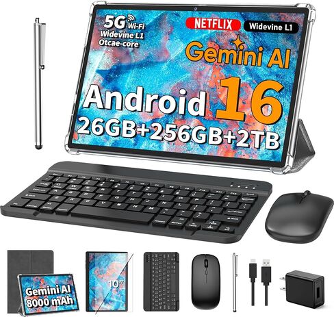 10 Inch Tablet with Keyboard - Android 16 Tablet with 26GB+256GB+2TB Expand in Kuwait
