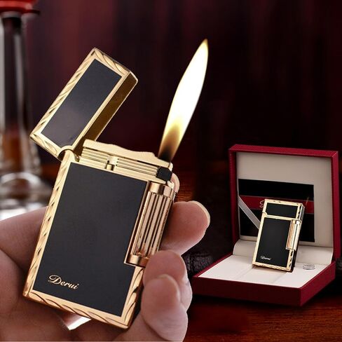 Classic Inflatable Butane Lighter, Metal Side-Slide Ignition, Adjustable Flame Flip Soft Flame Lighters, Refillable Butane Lighter (Without Gas), Men and Women Unisex(Gold) in Kuwait