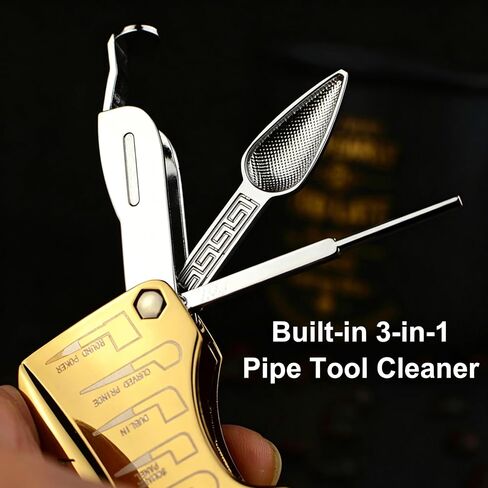 Soft Flame Butane Lighter with Built-in 3-in-1 P-ipe Tool Cleaner, Unique Refillable Candle Lighter, Angled Gas Window, Unique Gifts for Men, Birthday, Father’s Day, Valentine’s Day (Silver, No Fuel) in Kuwait