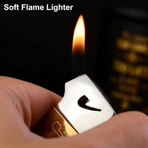 Soft Flame Butane Lighter with Built-in 3-in-1 P-ipe Tool Cleaner, Unique Refillable Candle Lighter, Angled Gas Window, Unique Gifts for Men, Birthday, Father’s Day, Valentine’s Day (Silver, No Fuel) in Kuwait