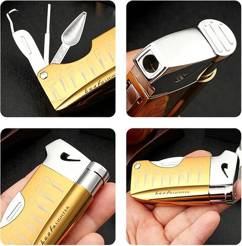 Soft Flame Butane Lighter with Built-in 3-in-1 P-ipe Tool Cleaner, Unique Refillable Candle Lighter, Angled Gas Window, Unique Gifts for Men, Birthday, Father’s Day, Valentine’s Day (Silver, No Fuel) in Kuwait