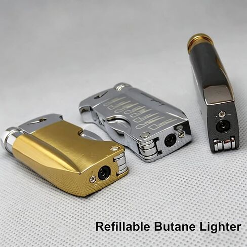 Soft Flame Butane Lighter with Built-in 3-in-1 P-ipe Tool Cleaner, Unique Refillable Candle Lighter, Angled Gas Window, Unique Gifts for Men, Birthday, Father’s Day, Valentine’s Day (Silver, No Fuel) in Kuwait