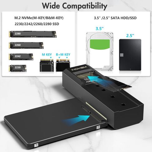 M.2 NVMe SSD Enclosure Adapter, 10Gbps SATA & M.2. NVMe Dual Bay Offline Clone USB-C Adapters Supports 3.5"/2.5" SATA SSD, Type-C Standalone Clone Duplicator in Kuwait