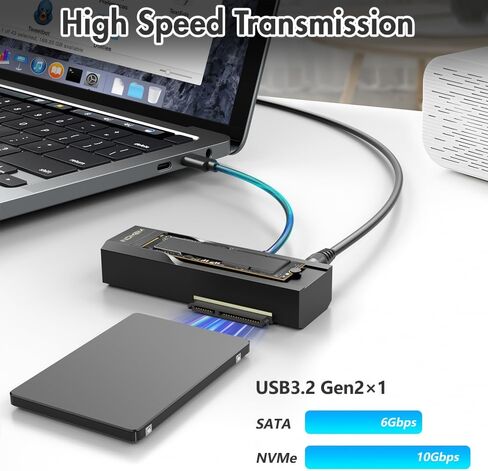 M.2 NVMe SSD Enclosure Adapter, 10Gbps SATA & M.2. NVMe Dual Bay Offline Clone USB-C Adapters Supports 3.5"/2.5" SATA SSD, Type-C Standalone Clone Duplicator in Kuwait