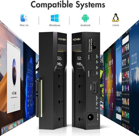 M.2 NVMe SSD Enclosure Adapter, 10Gbps SATA & M.2. NVMe Dual Bay Offline Clone USB-C Adapters Supports 3.5"/2.5" SATA SSD, Type-C Standalone Clone Duplicator in Kuwait