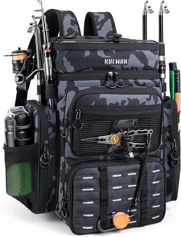 Fishing Backpack with Cooler & 4 Rod Holder, Large 45L Tackle Bag Store Fishing Gear Boxes Gifts for Men Woman-Camo Back Pack in Kuwait