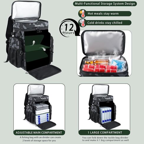 Fishing Backpack with Cooler & 4 Rod Holder, Large 45L Tackle Bag Store Fishing Gear Boxes Gifts for Men Woman-Camo Back Pack in Kuwait