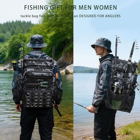 Fishing Backpack with Cooler & 4 Rod Holder, Large 45L Tackle Bag Store Fishing Gear Boxes Gifts for Men Woman-Camo Back Pack in Kuwait