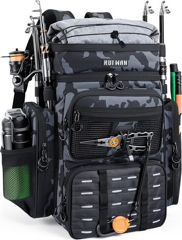 Fishing Backpack with Cooler & 4 Rod Holder, Large 45L Tackle Bag Store Fishing Gear Boxes Gifts for Men Woman-Camo Back Pack in Kuwait