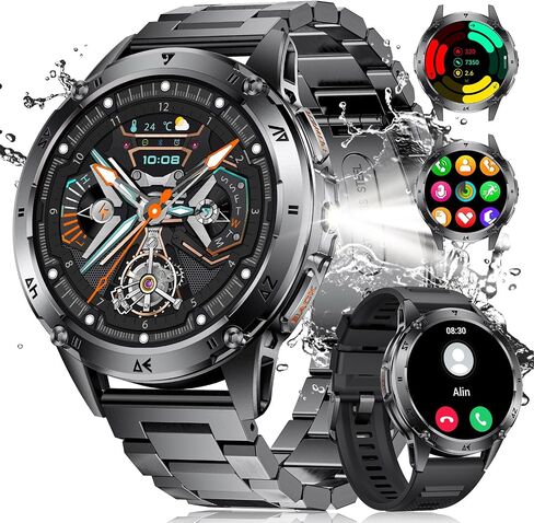 LIGE Military Smart Watch for Men iPhone Android 1.43" HD Amoled Rugged 120+ Sport Modes IP68 Waterproof Answer/Make Call Fitness Running Heart Rate Blood Pressure Health Mens Smartwatch EF6-E in Kuwait