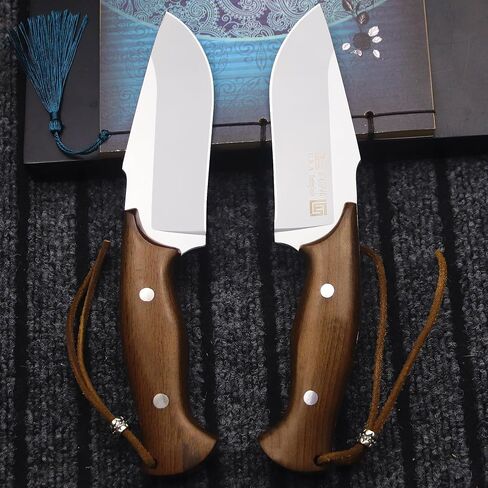 WPKOPYA U.S.A 9.8-inch 440c Mirror Light Full Tang Sandalwood Handle Outdoor Hunting Knife+Leather Sheath, Camping Survival, Fishing, Hiking, EDC Tool in Kuwait