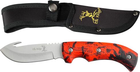 Elk Ridge - Fixed Blade Knife - 8.75-in Overall, 3.5-in Satin Finish Stainless Steel Blade, Full Tang Construction, Red Camo Coated Rubber Handle, Nylon Sheath in Kuwait