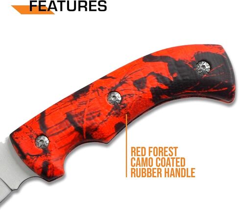 Elk Ridge - Fixed Blade Knife - 8.75-in Overall, 3.5-in Satin Finish Stainless Steel Blade, Full Tang Construction, Red Camo Coated Rubber Handle, Nylon Sheath in Kuwait
