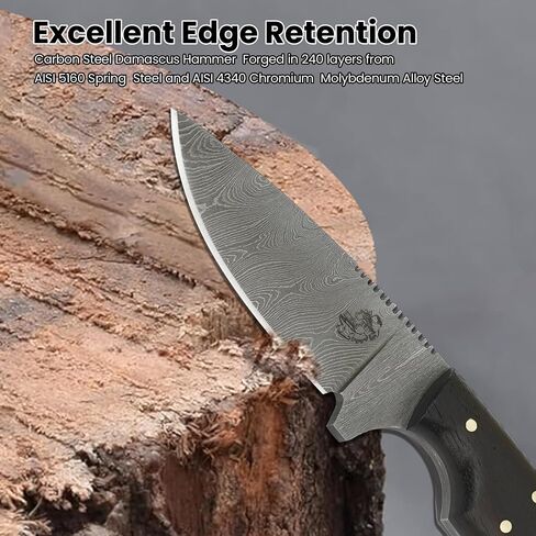 Knives Ranch Fixed Blade EDC Knife – Full Tang – Carbon Steel Damascus – Rosewood Handle – 45° Pancake Leather Sheath – Cowboy Ranch Knife for Hunting & Skinning in Kuwait