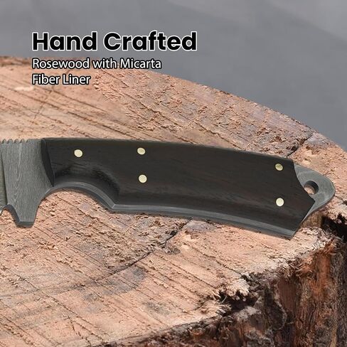 Knives Ranch Fixed Blade EDC Knife – Full Tang – Carbon Steel Damascus – Rosewood Handle – 45° Pancake Leather Sheath – Cowboy Ranch Knife for Hunting & Skinning in Kuwait