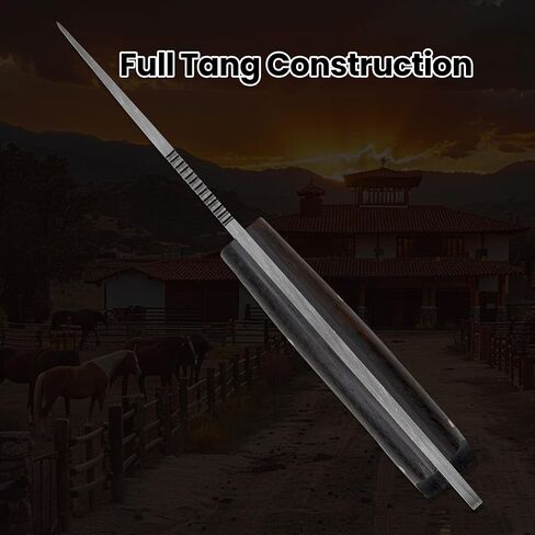 Knives Ranch Fixed Blade EDC Knife – Full Tang – Carbon Steel Damascus – Rosewood Handle – 45° Pancake Leather Sheath – Cowboy Ranch Knife for Hunting & Skinning in Kuwait