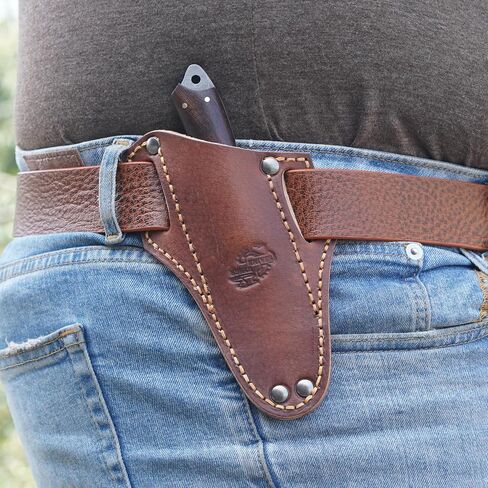 Knives Ranch Fixed Blade EDC Knife – Full Tang – Carbon Steel Damascus – Rosewood Handle – 45° Pancake Leather Sheath – Cowboy Ranch Knife for Hunting & Skinning in Kuwait