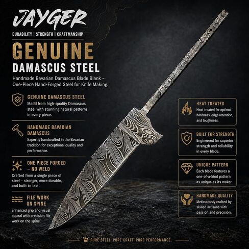 Handmade Bavarian Blade Blank – One-Piece Hand-Forged Steel for Knife Making, Hunting, Skinning & Crafting – 8.66" Overall, 3.93" Edge – Premium Forged (Carbon Steel) in Kuwait