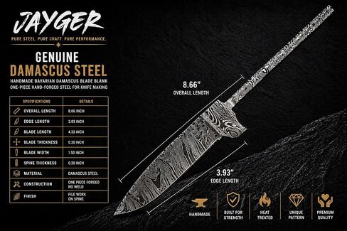 Handmade Bavarian Blade Blank – One-Piece Hand-Forged Steel for Knife Making, Hunting, Skinning & Crafting – 8.66" Overall, 3.93" Edge – Premium Forged (Carbon Steel) in Kuwait