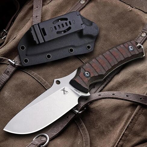 ZARX 8.5 Inch Hunting Knife with Kydex Sheath, 8Cr18MoV Steel, Linen Handle, Full Tang EDC Survival Camping Knife in Kuwait