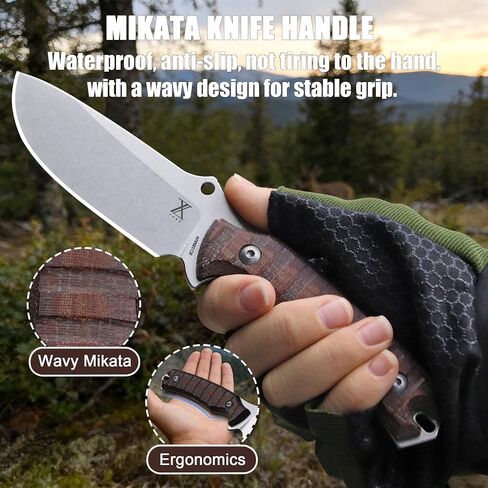 ZARX 8.5 Inch Hunting Knife with Kydex Sheath, 8Cr18MoV Steel, Linen Handle, Full Tang EDC Survival Camping Knife in Kuwait