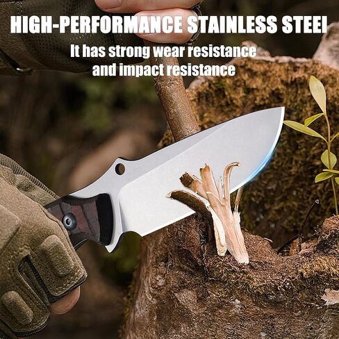 ZARX 8.5 Inch Hunting Knife with Kydex Sheath, 8Cr18MoV Steel, Linen Handle, Full Tang EDC Survival Camping Knife in Kuwait
