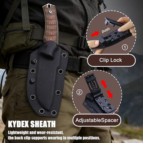 ZARX 8.5 Inch Hunting Knife with Kydex Sheath, 8Cr18MoV Steel, Linen Handle, Full Tang EDC Survival Camping Knife in Kuwait