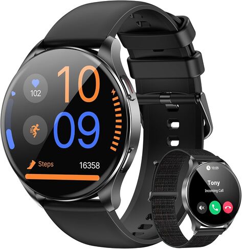 Blackview Smart Watch for Women Men (Make/Answer Calls),1.43''AMOLED Touchscreen Fitness Tracker with 100+ Sports Modes, Heart Rate/SpO2/Sleep Monitor/2 Straps, Smartwatch for iPhone & Android in Kuwait
