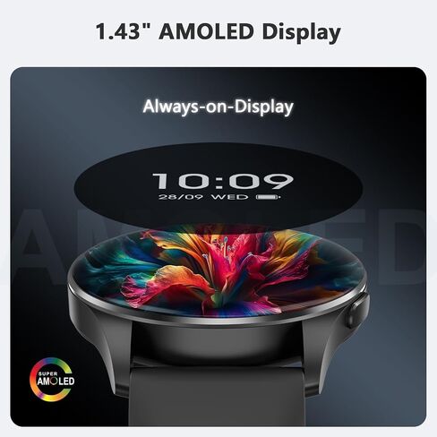 Blackview Smart Watch for Women Men (Make/Answer Calls),1.43''AMOLED Touchscreen Fitness Tracker with 100+ Sports Modes, Heart Rate/SpO2/Sleep Monitor/2 Straps, Smartwatch for iPhone & Android in Kuwait