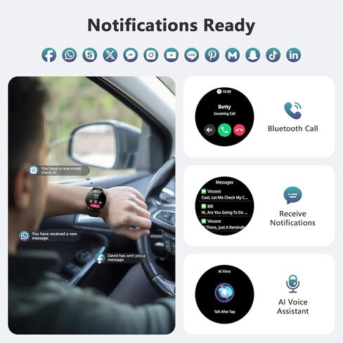 Blackview Smart Watch for Women Men (Make/Answer Calls),1.43''AMOLED Touchscreen Fitness Tracker with 100+ Sports Modes, Heart Rate/SpO2/Sleep Monitor/2 Straps, Smartwatch for iPhone & Android in Kuwait