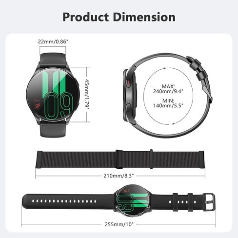 Blackview Smart Watch for Women Men (Make/Answer Calls),1.43''AMOLED Touchscreen Fitness Tracker with 100+ Sports Modes, Heart Rate/SpO2/Sleep Monitor/2 Straps, Smartwatch for iPhone & Android in Kuwait