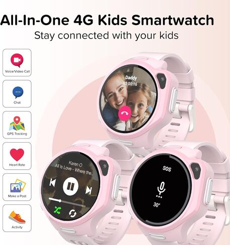 myFirst R2 Kids Smart Watch 4G LTE with GPS Tracker & Video Calling, eSIM Phone Watch for Boys Girls Ages 5-12, SOS Smartwatch with Parental Control, Birthday Gift with 1.3" AMOLED Display(US Version) in Kuwait