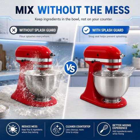 Pouring Shield for KitchenAid 4.5-5 Quart Tilt-Head Stand Mixer, Clear Splash Guard with Removable Pour Spout, Dishwasher Safe Mixer Bowl Cover Fits Steel, Glass and Ceramic Bowls in Kuwait