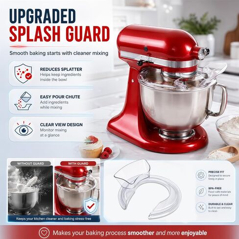 Pouring Shield for KitchenAid 4.5-5 Quart Tilt-Head Stand Mixer, Clear Splash Guard with Removable Pour Spout, Dishwasher Safe Mixer Bowl Cover Fits Steel, Glass and Ceramic Bowls in Kuwait