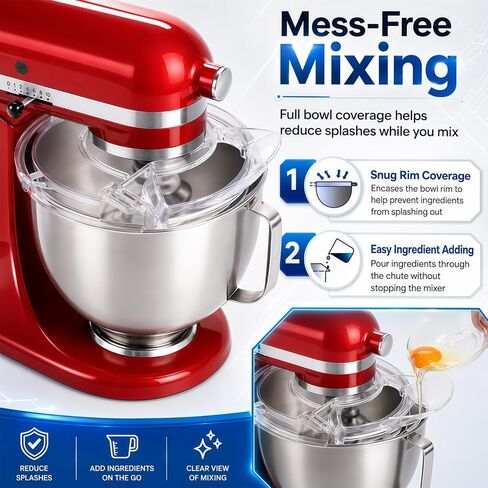Pouring Shield for KitchenAid 4.5-5 Quart Tilt-Head Stand Mixer, Clear Splash Guard with Removable Pour Spout, Dishwasher Safe Mixer Bowl Cover Fits Steel, Glass and Ceramic Bowls in Kuwait