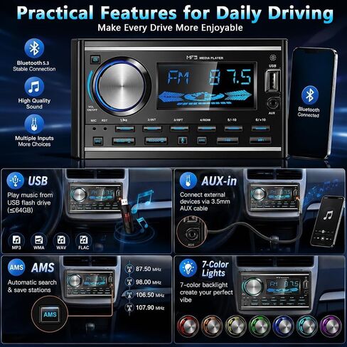 LSLYA Double Din Car Stereo with Bluetooth, FM Radio, App & Remote Control in Kuwait