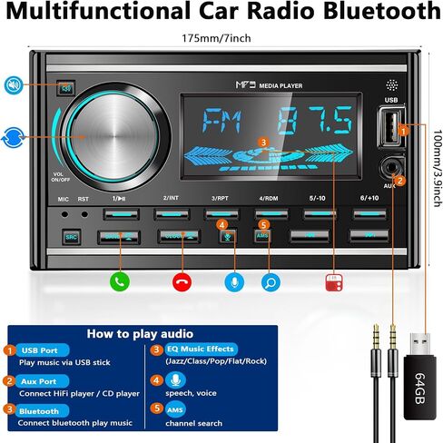 LSLYA Double Din Car Stereo with Bluetooth, FM Radio, App & Remote Control in Kuwait
